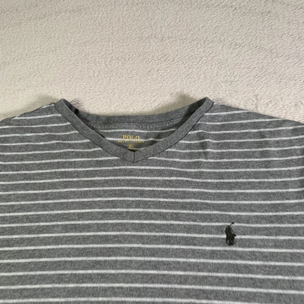 Polo Ralph Lauren Shirt Mens XL Gray White Striped Cotton Tee Casual‎ Crewneck